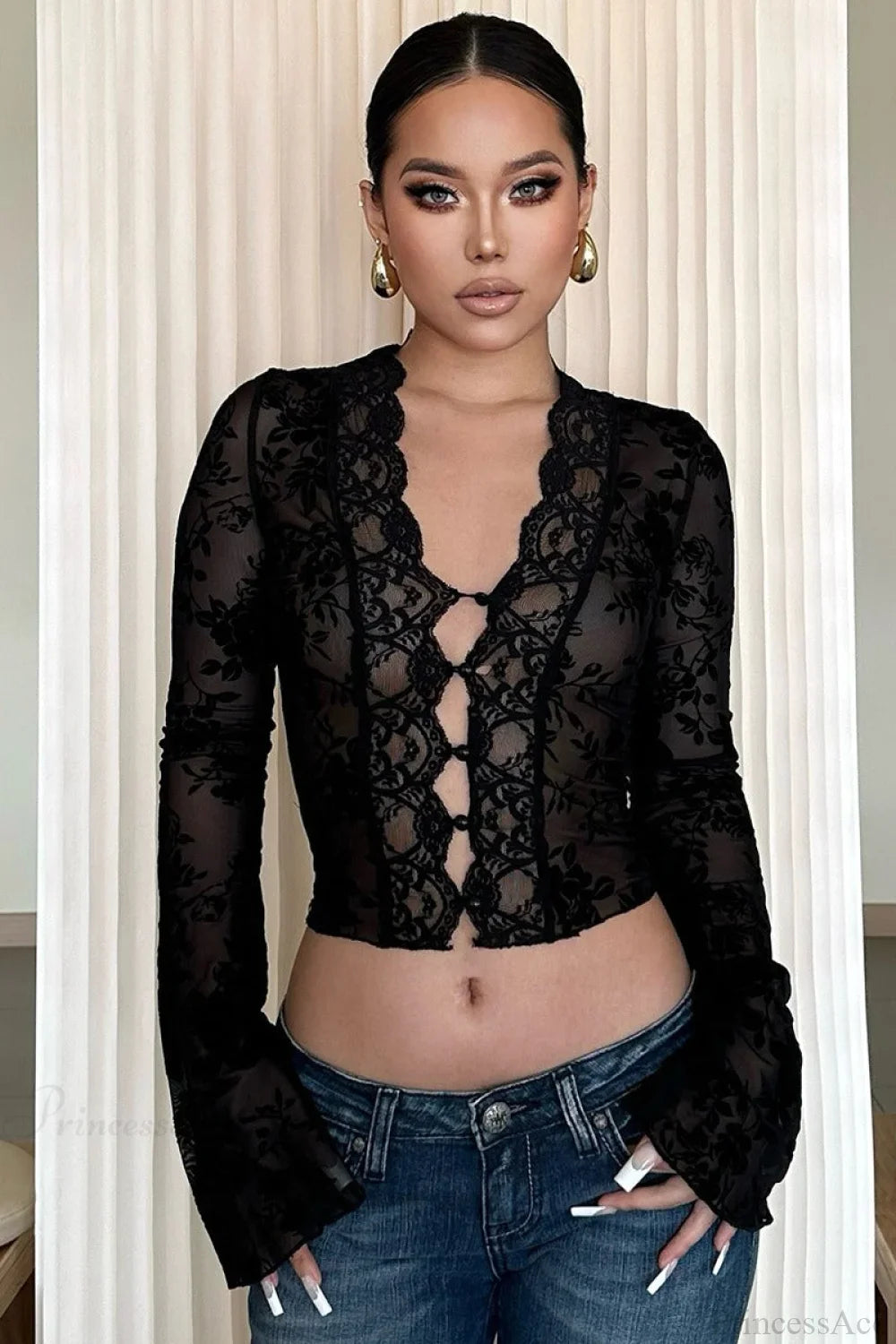 Schicke Bluse mit Leopardenmuster, Netzstoff und Spitzenbesatz