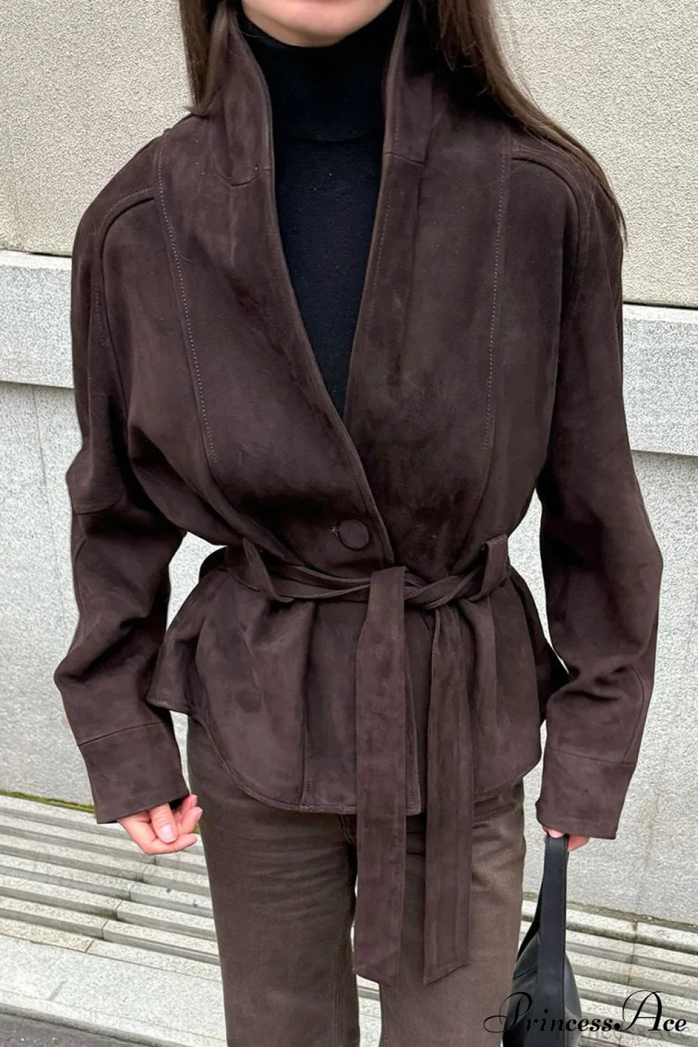 Chic Suede Long Sleeve Jacket Coat