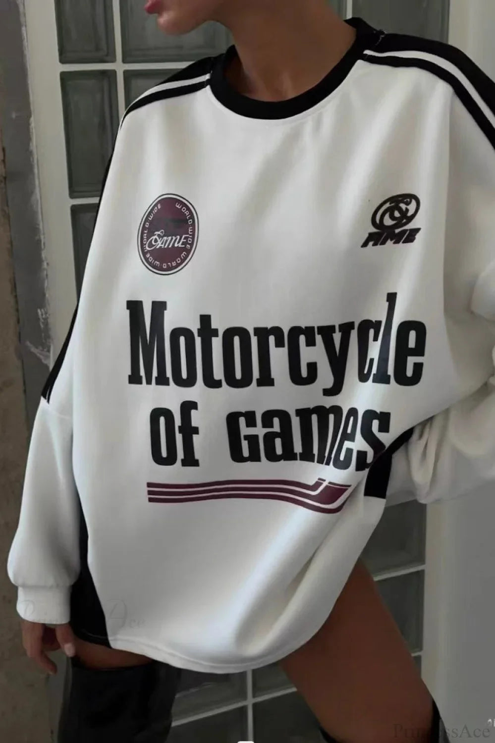 Moletom Relaxado com Gola Redonda, Manga Longa e Blocos de Cor Estilo Universitário