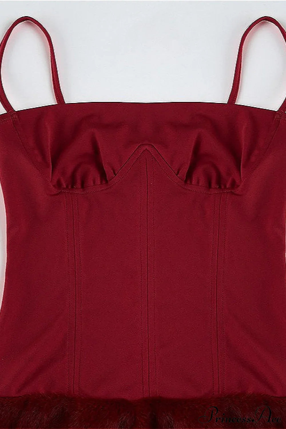 Color Block Faux Fur Spaghetti Strap Corset Party Dress