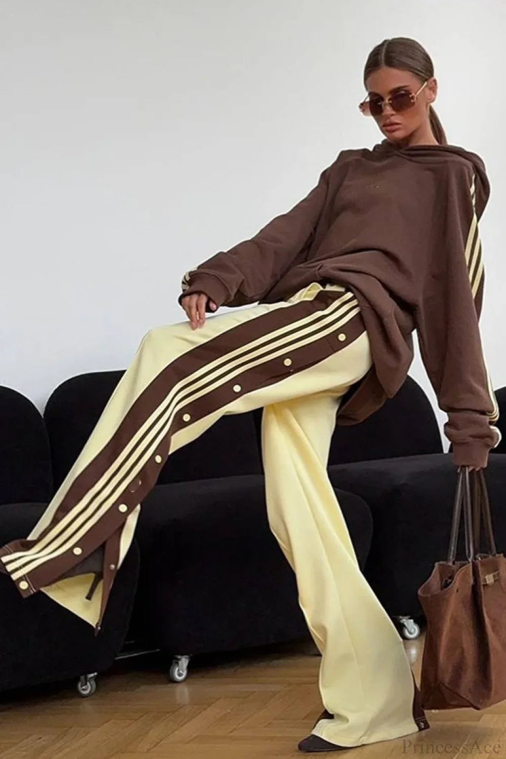 Ensemble deux pièces confortable à capuche surdimensionné bicolore avec pantalon