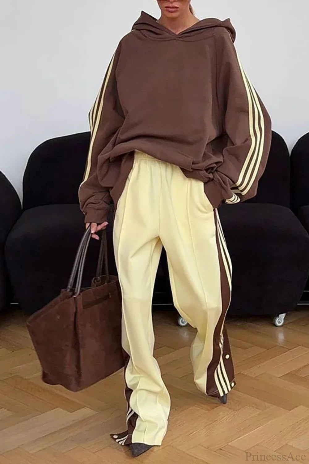 Ensemble deux pièces confortable à capuche surdimensionné bicolore avec pantalon