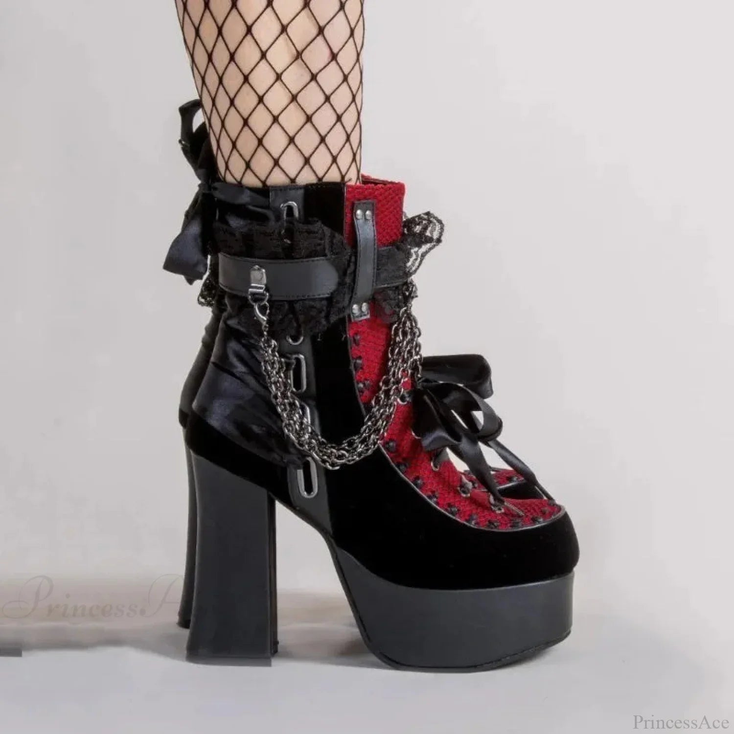 Connected Lacing Up Ribbon Gothic Tall Heel