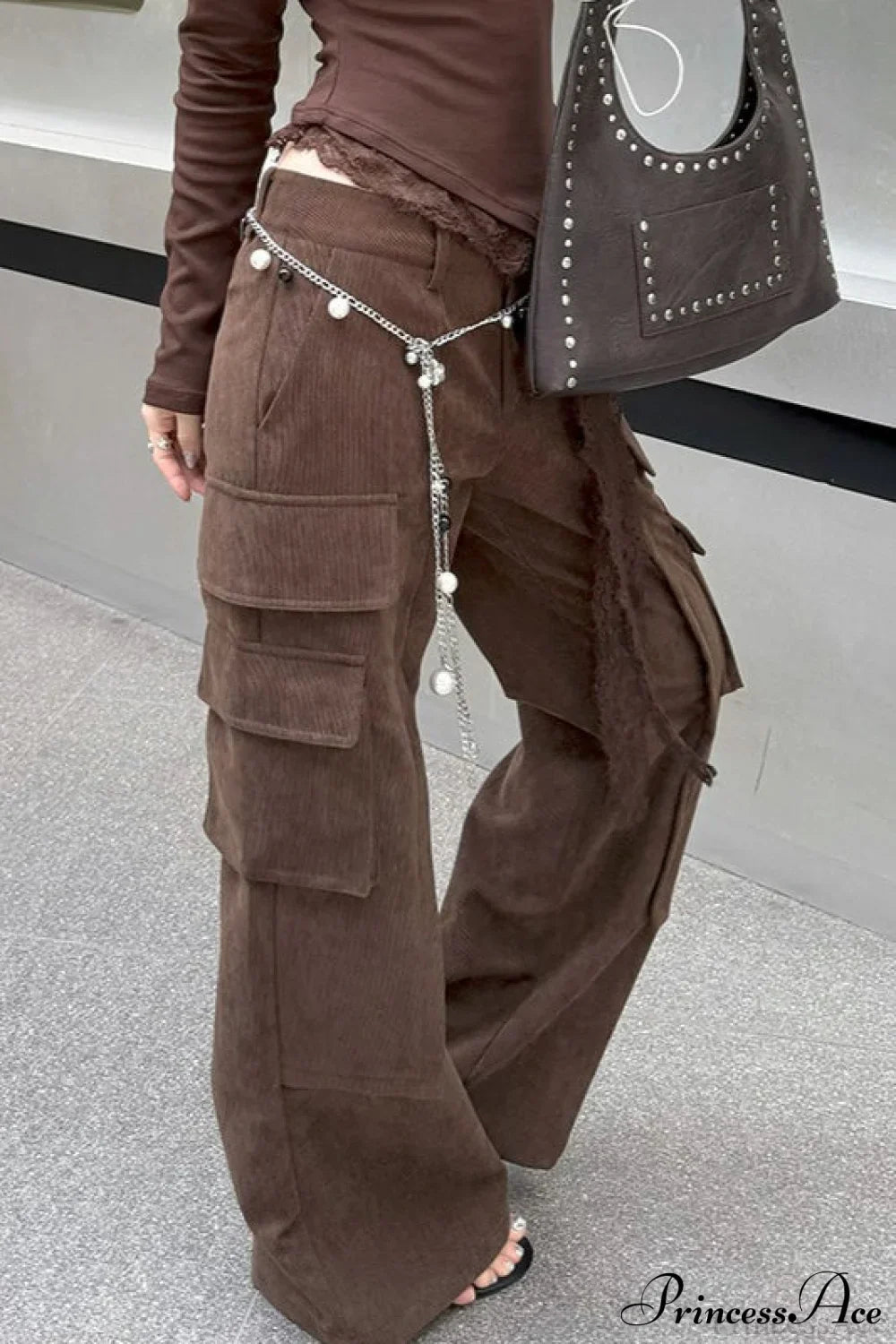 Corduroy Paneled Double Pocket Cargo Pants