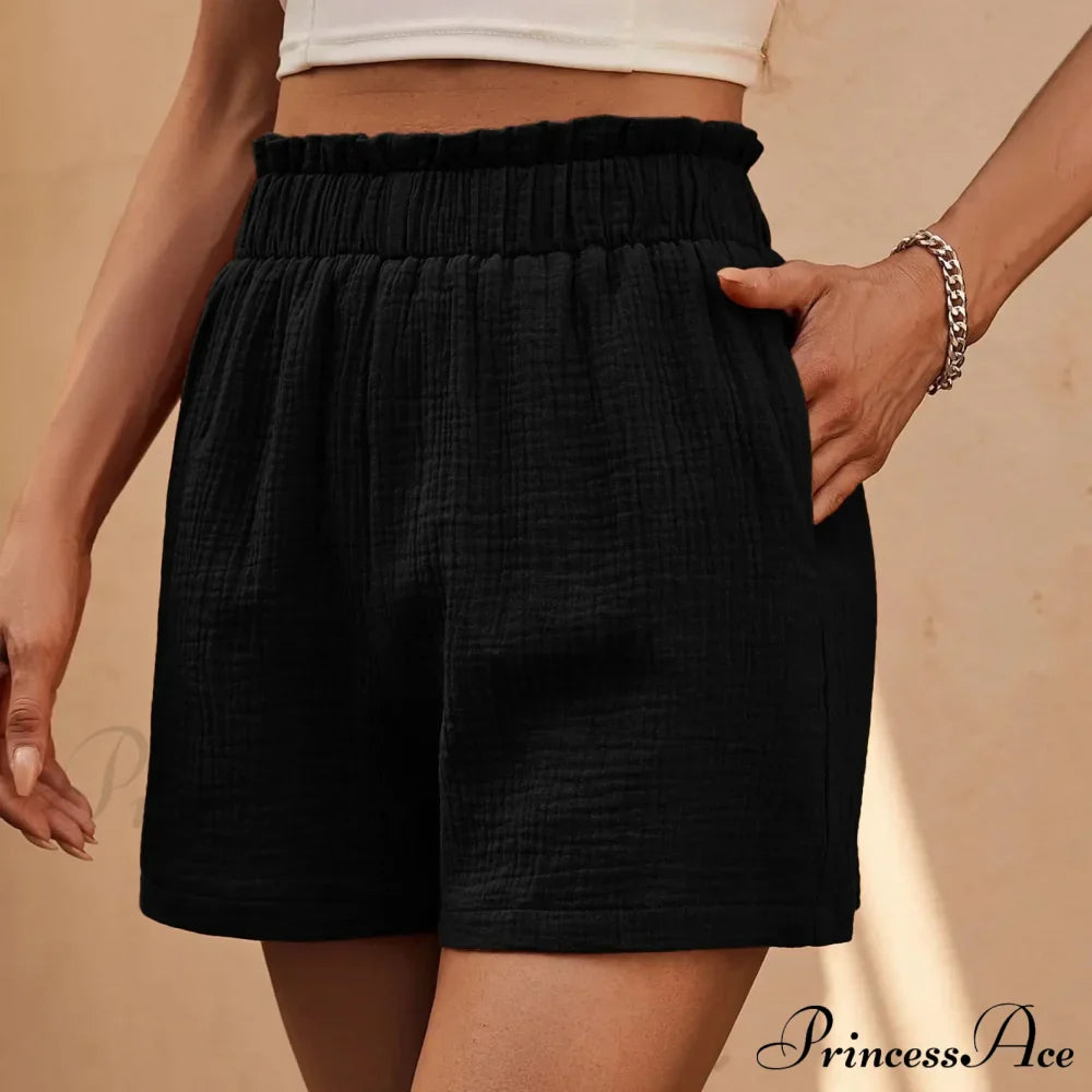 Pantaloncini sportivi a vita alta con gamba dritta e orlo a pieghe doppio strato in cotone