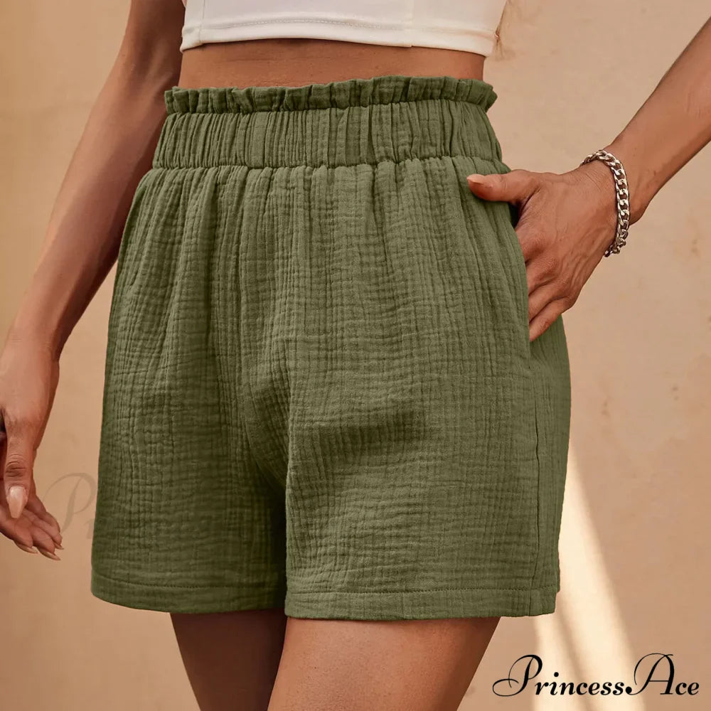 Pantaloncini sportivi a vita alta con gamba dritta e orlo a pieghe doppio strato in cotone