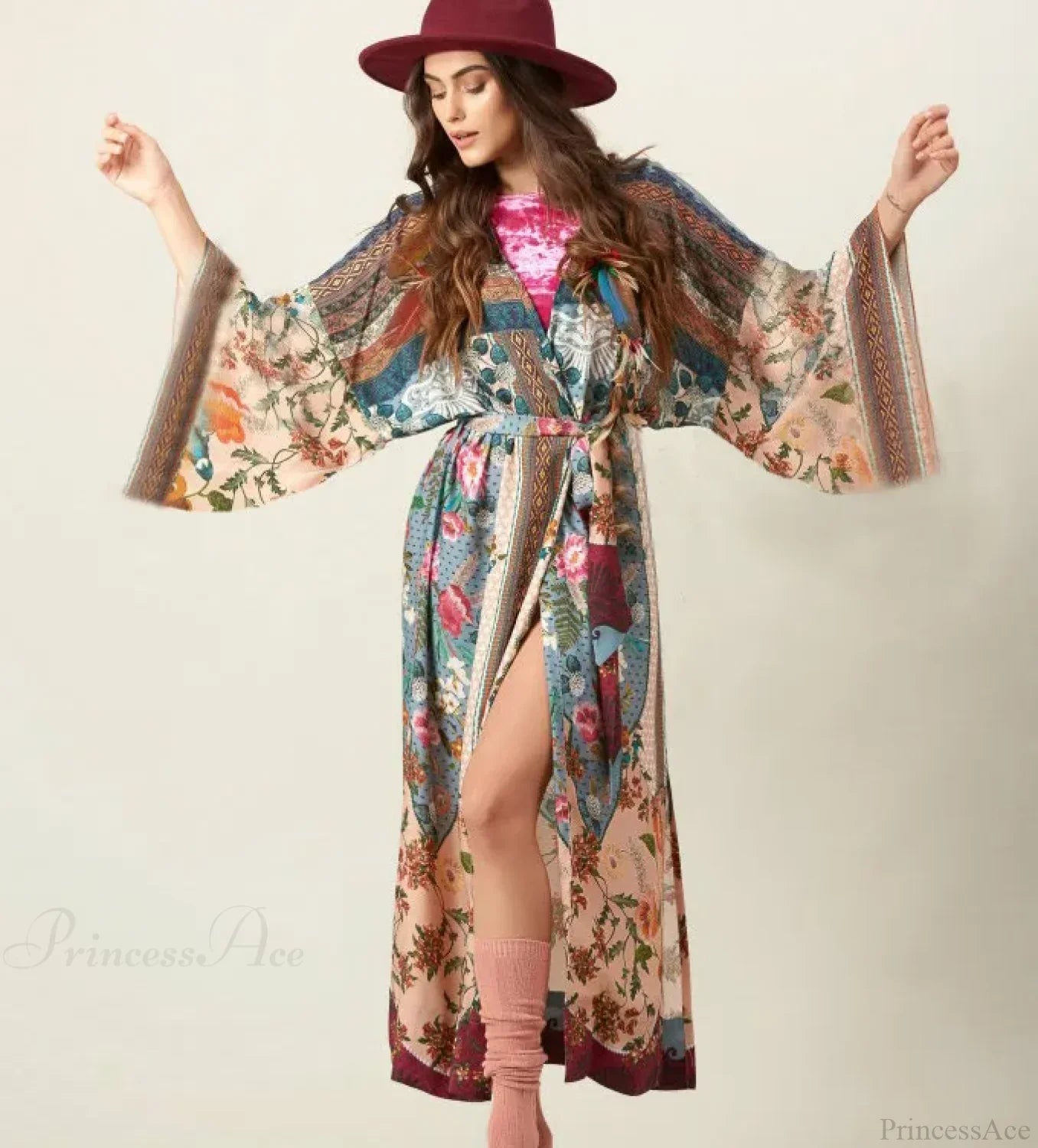 Cotton Kimono Floral Printed Boho Beach Cover Up