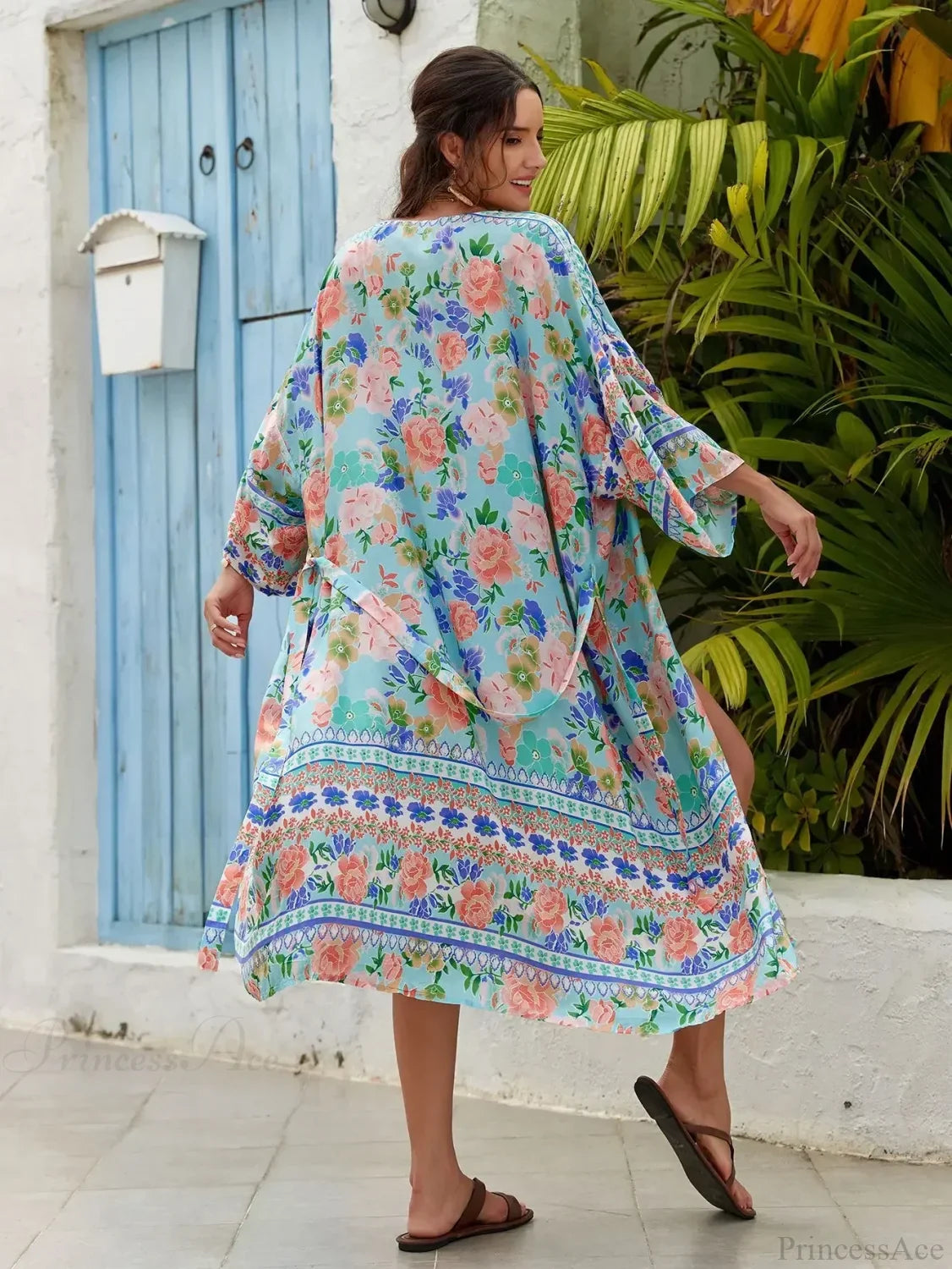 Cotton Rayon Floral Print Long Sleeve Boho Cover up