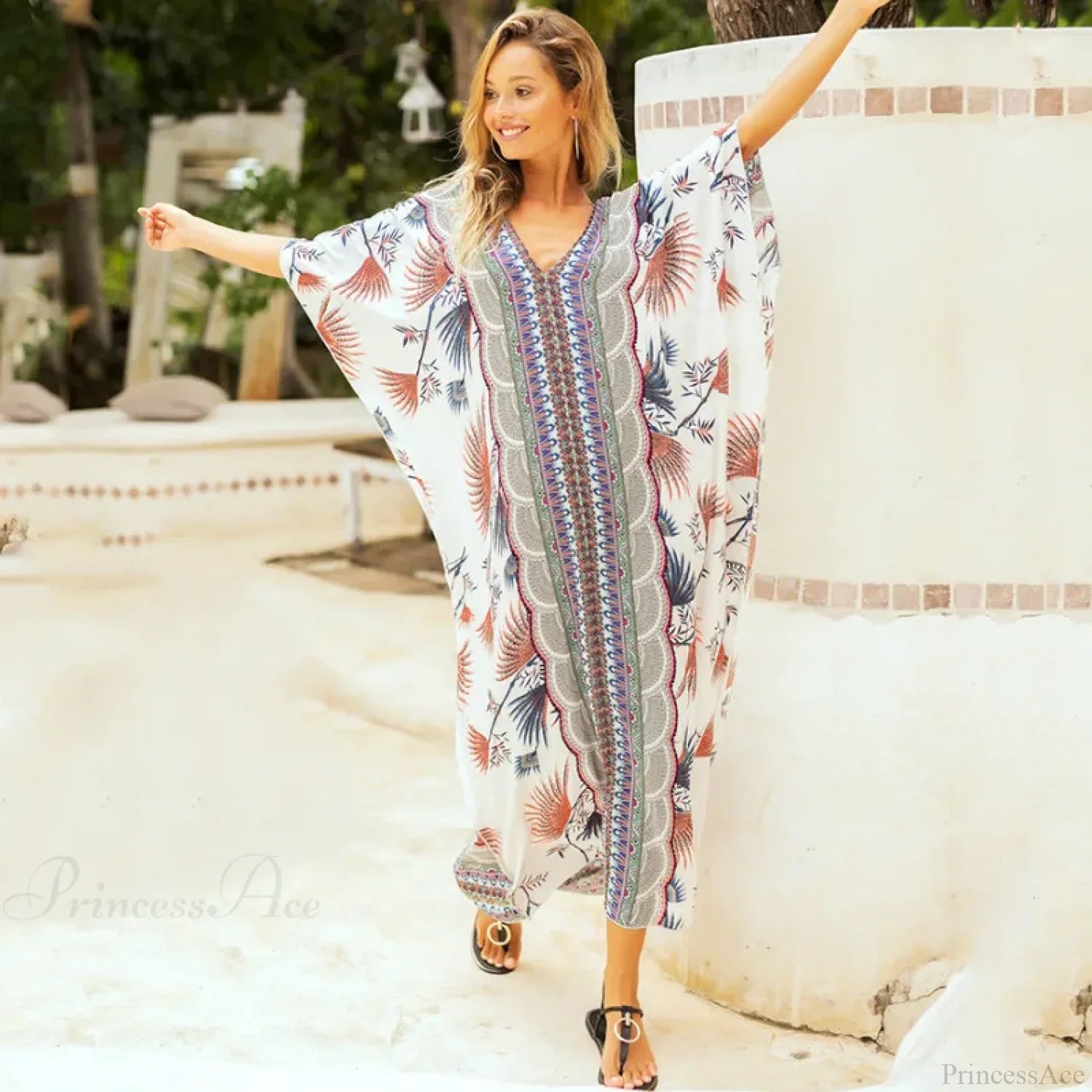 Cotton Rayon Floral Print Maxi Boho Cover up