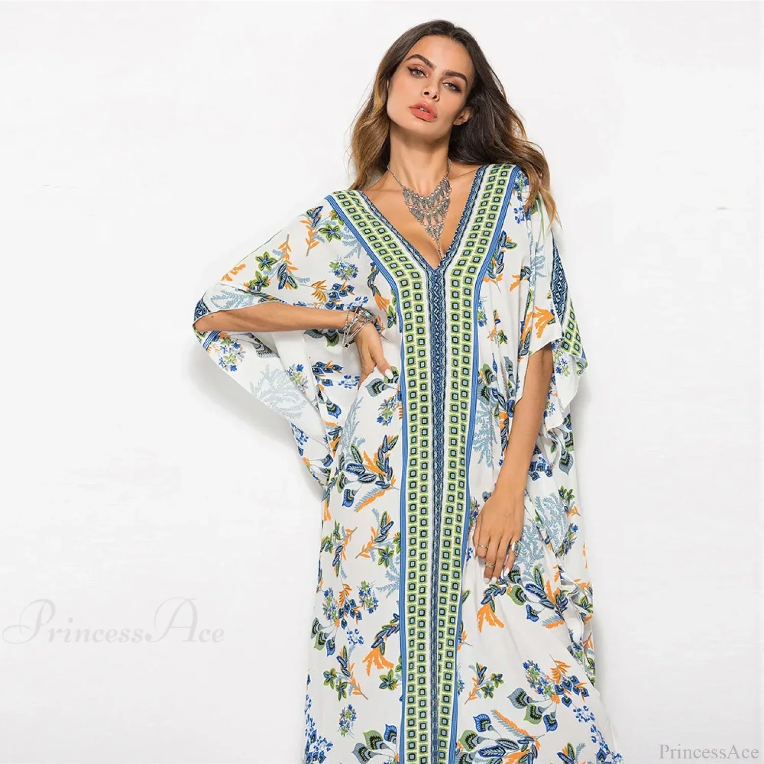 Cotton Rayon Floral Print Maxi Boho Cover up