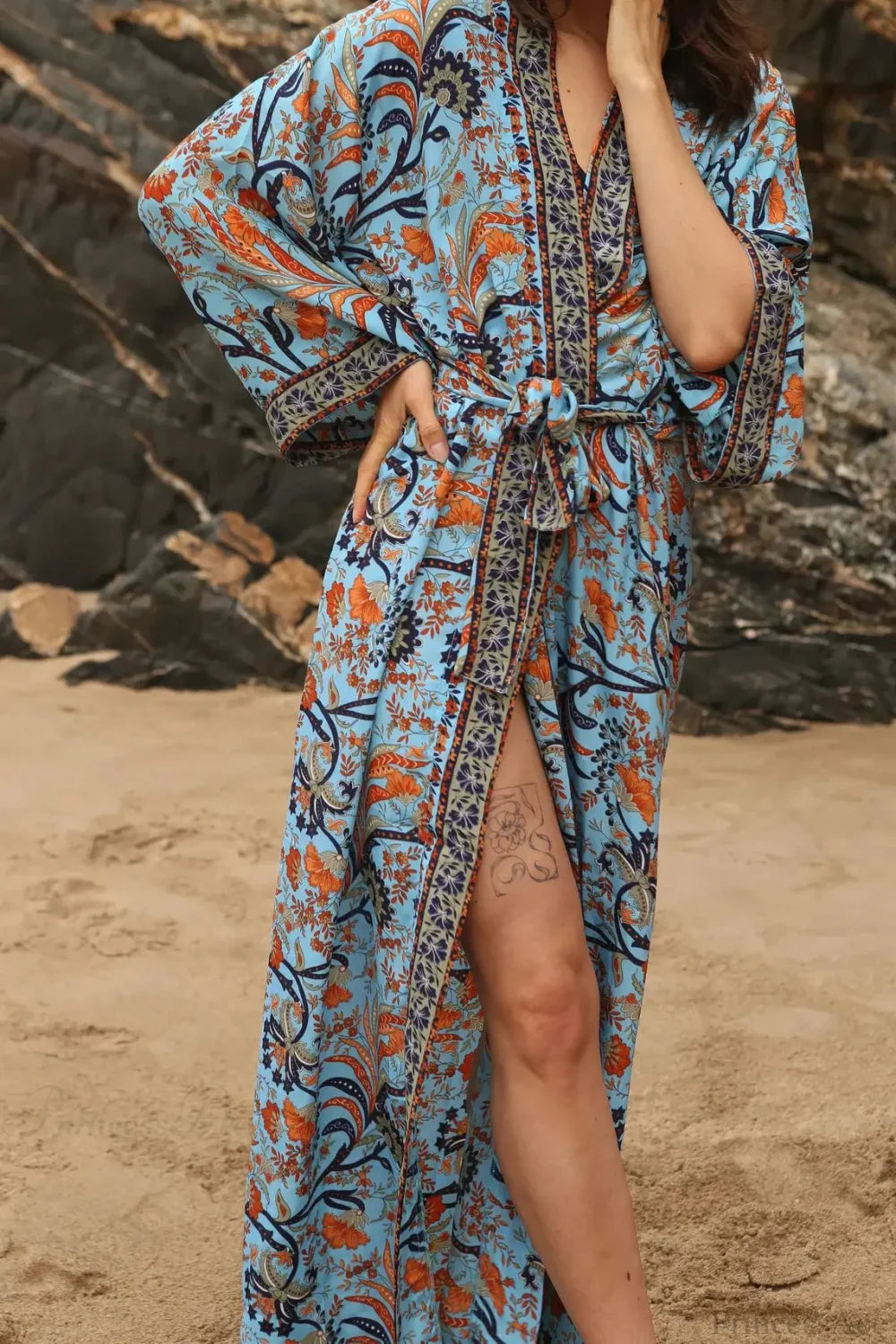 Cotton Rayon Kimono Boho Beach Cover up Loose Dress