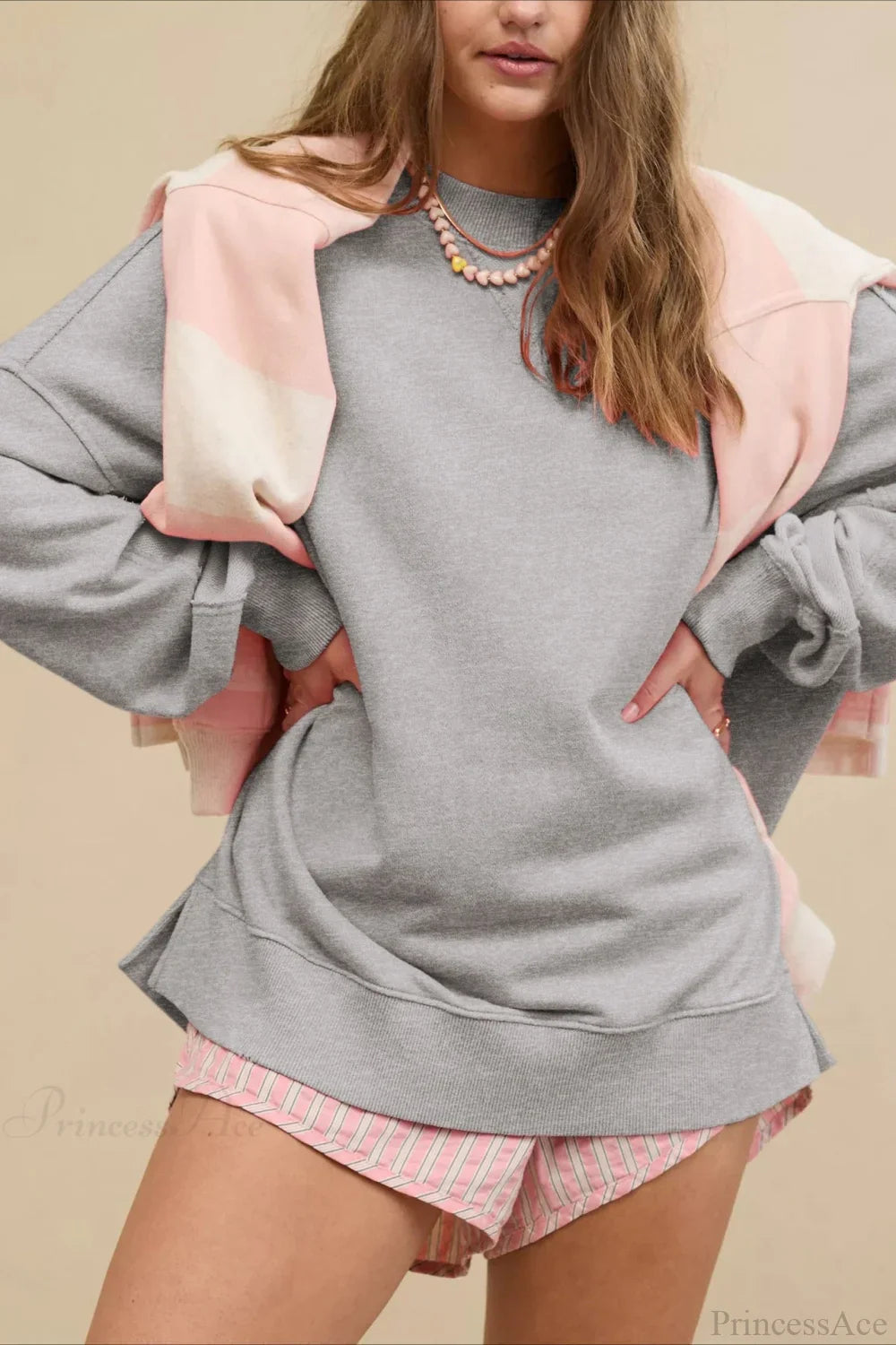 Crew Neck Solid Minimalist Relaxed Sweatshirt