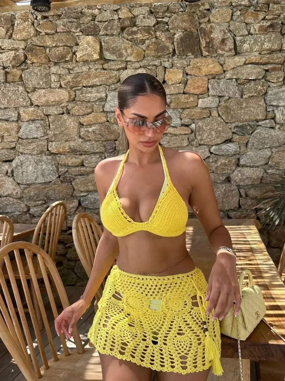 Crochet Beach Knit Skirt Three Piece Swimsuit