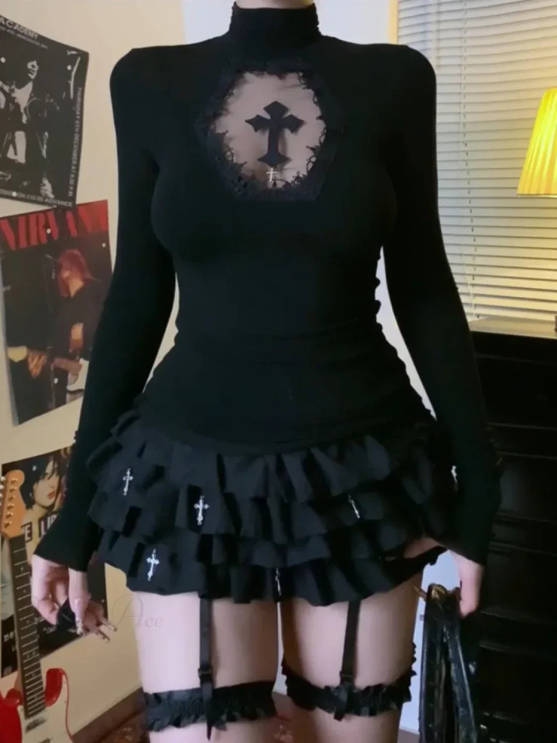 Cross Turtleneck Knit Top