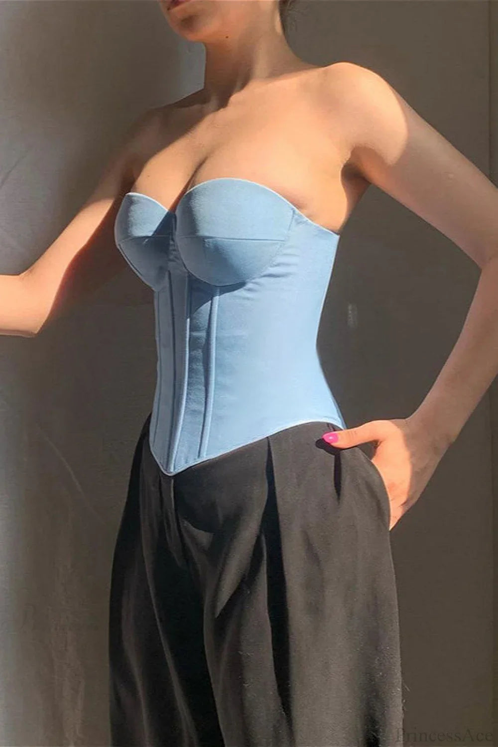 Cup Faux Denim Bustier Slim Tank Corset