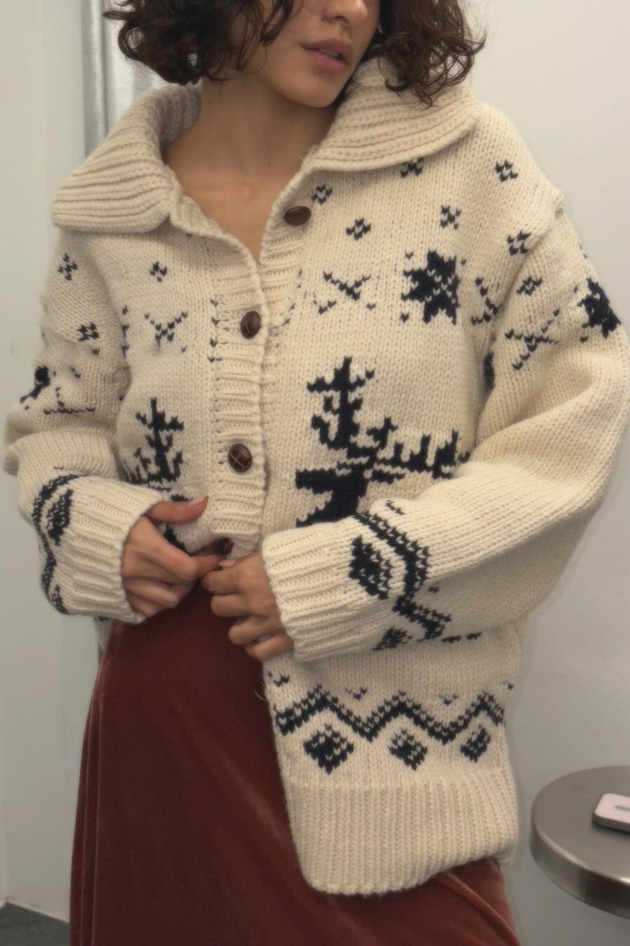 Fair-Isle-Kontrast Rentierkragen Pullover