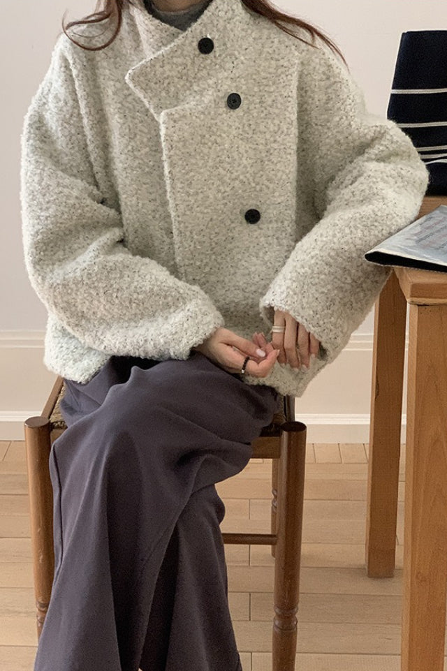 Casaco Moderno de Lã Doce, Solto com Fecho de Pressão