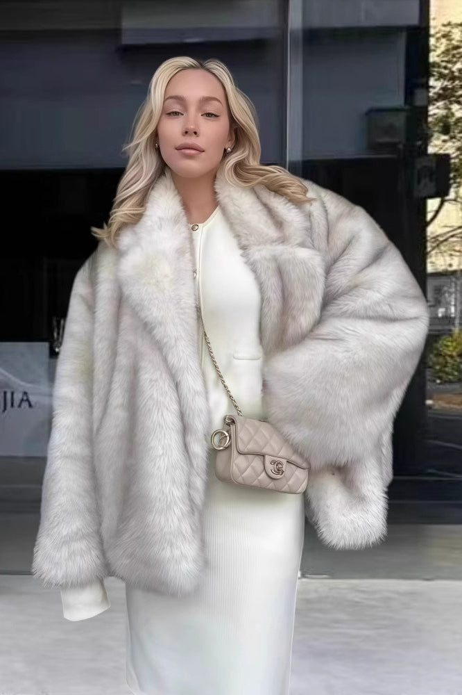 Kunstfuchspelz Mantel mit langen Ärmeln