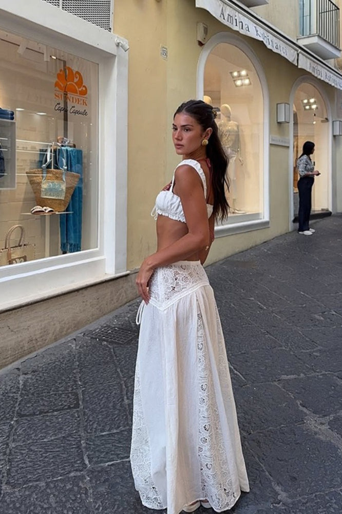 Ensemble jupe de plage et paréo taille découpée solide