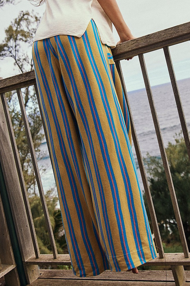 Pantalon large à cordon de serrage rayé style plage