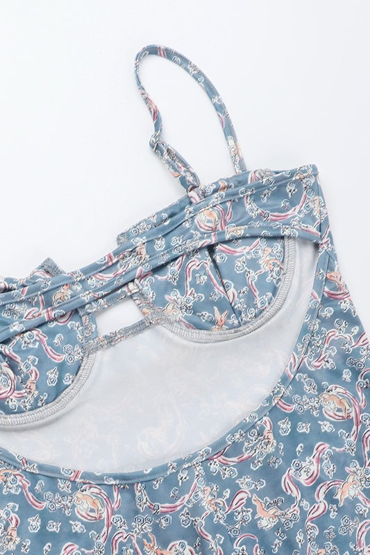 Sexy Spaghetti Strap Paisley Floral Bodycon Maxi Dress