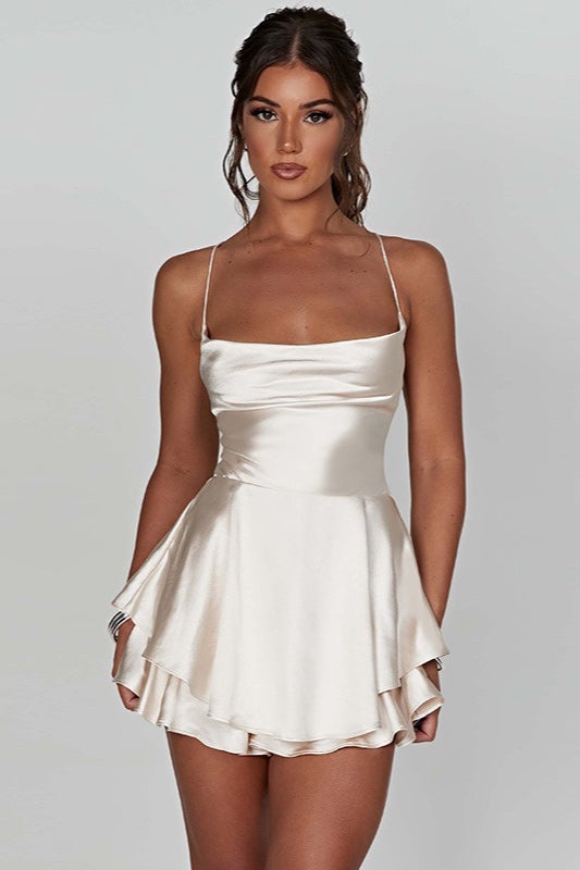 Vintage Kleid mit Wasserfallausschnitt, rückenfrei und mit Bindebändern, Mini-Länge