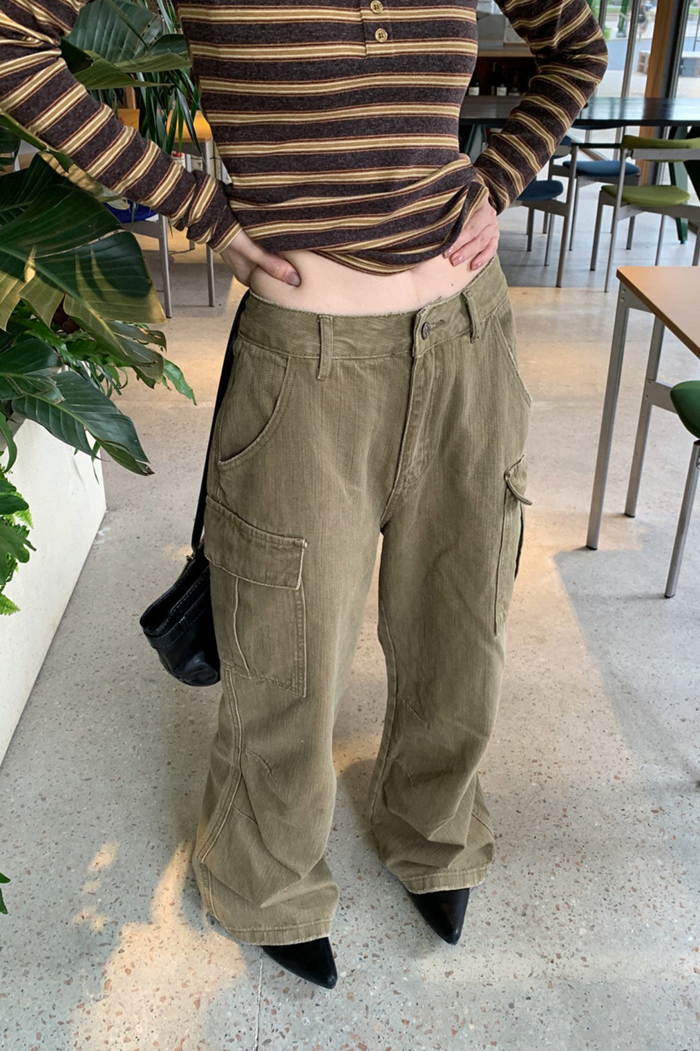 Strukturierte Cargo-Stiefelhose Freizeitjeans