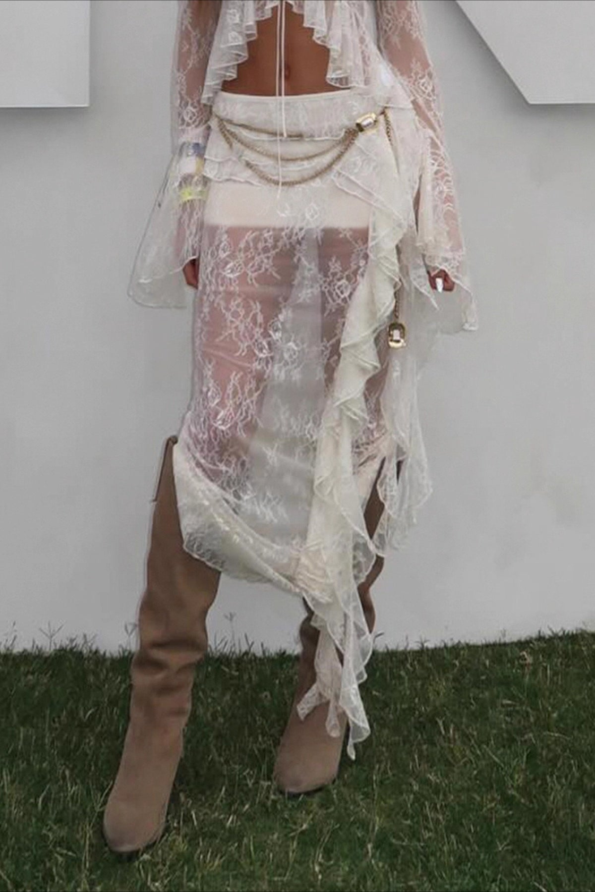 Ruffled Lace Asymmetrical Skirt