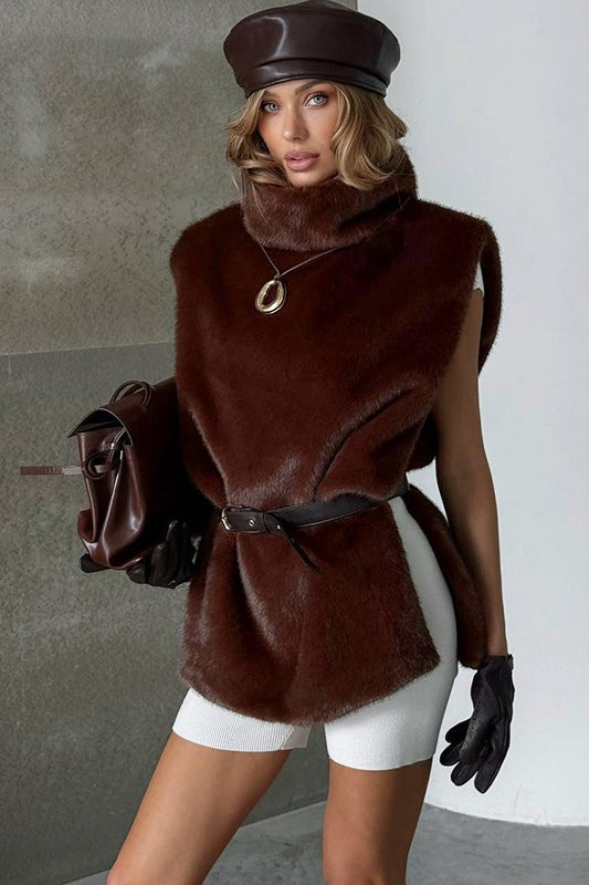 Solider Rollkragen Flauschige Ärmellose Weste