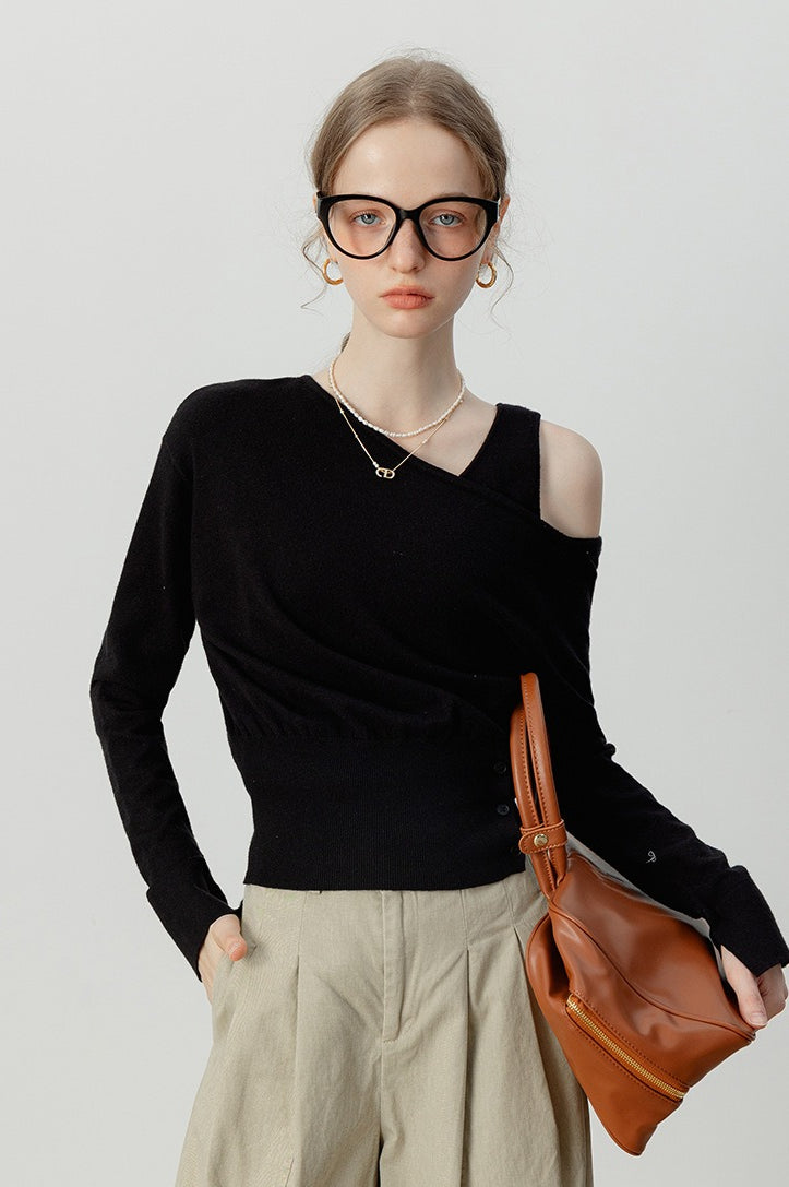 Asymmetric Neckline Elegant Knit Top