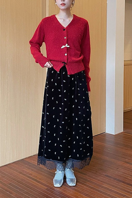 Cardigan boutonné à col en V avec nœud décoratif