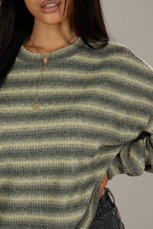 Relaxed Elegant Striped Knit Pullover Blouse