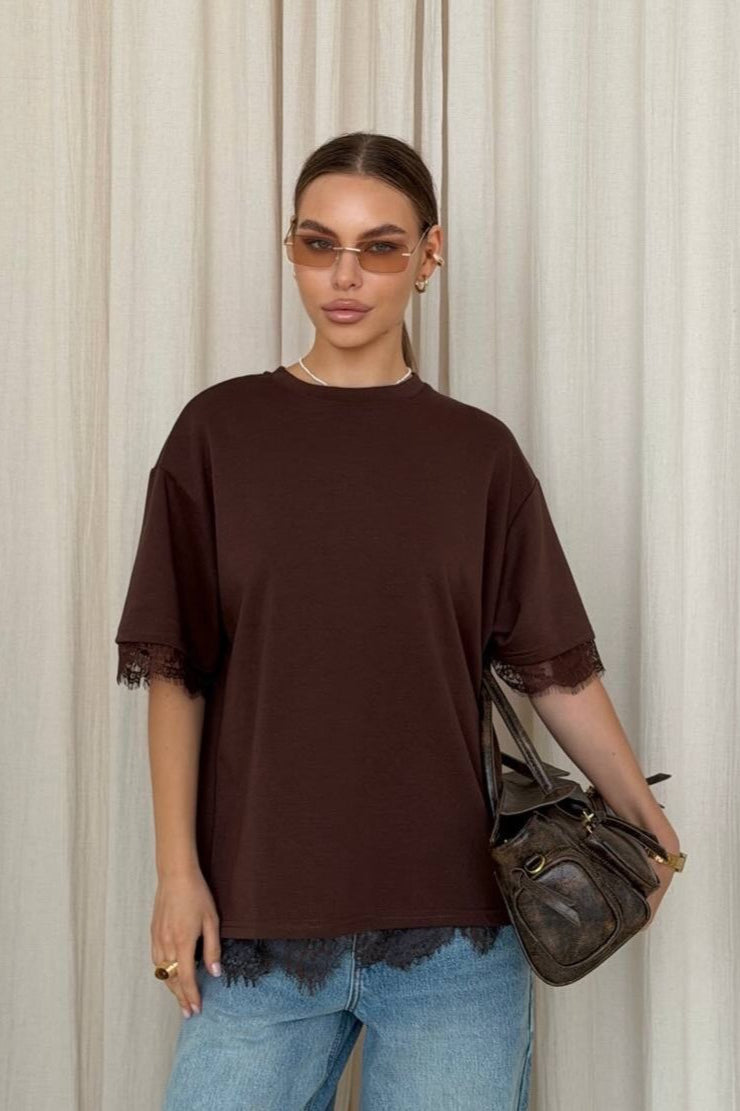 Minimalist Sweet Lace Splice Short Sleeve T-shirt