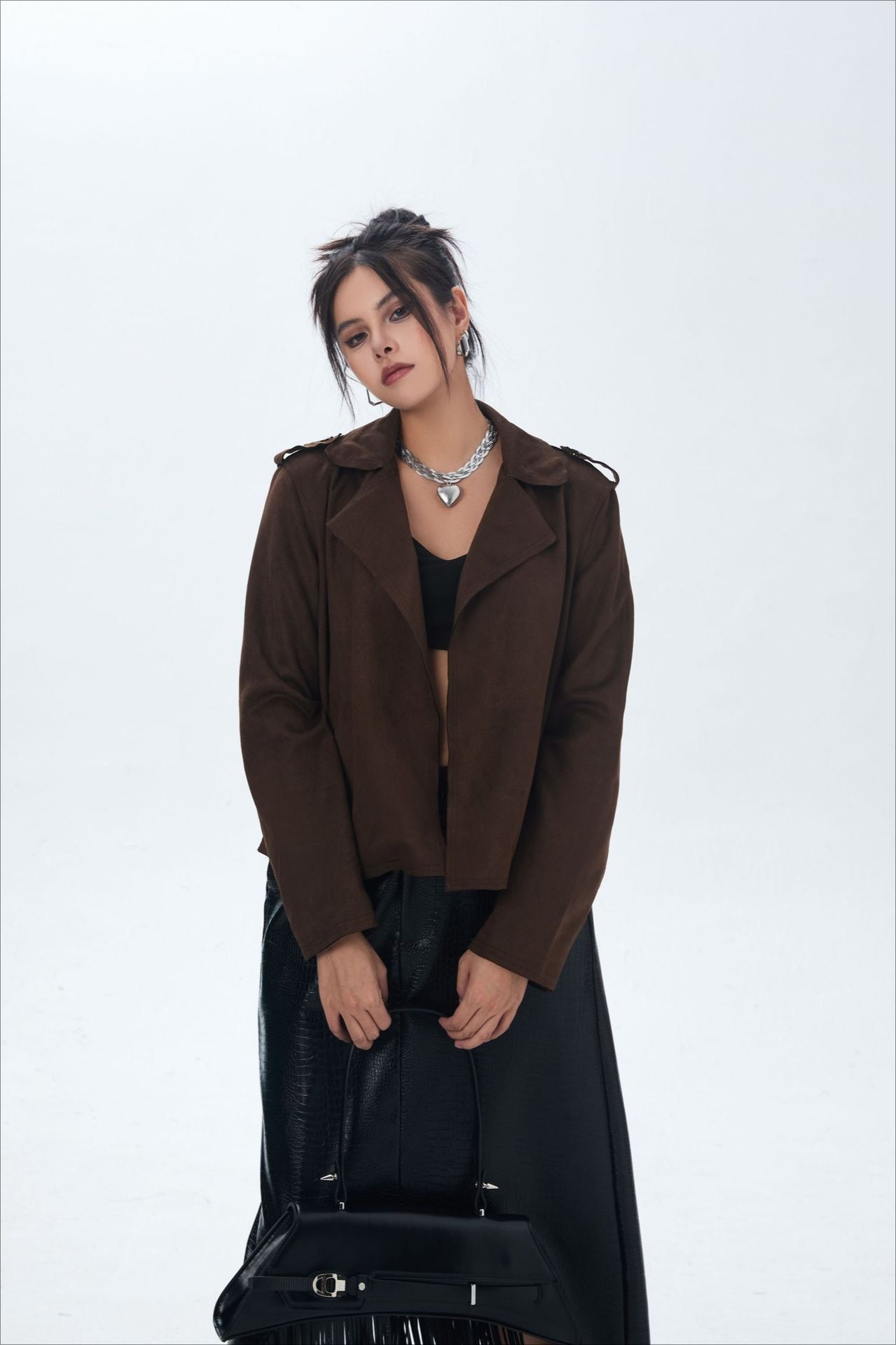 Veste motard en daim à ouverture avant