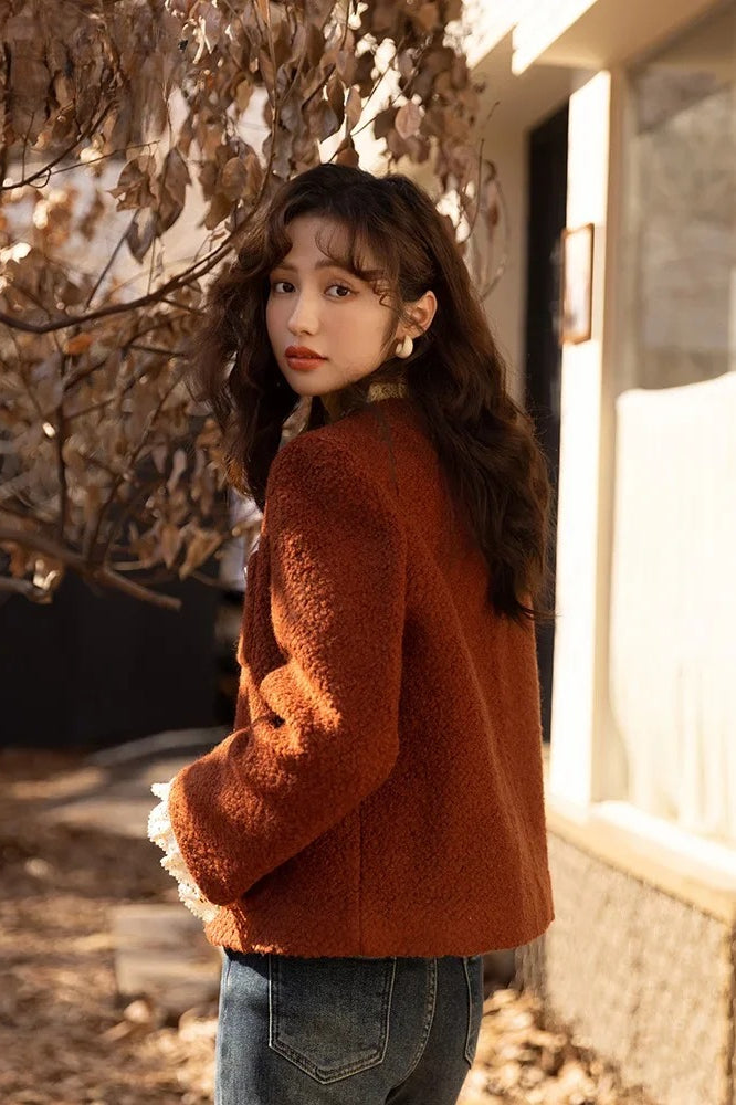 Retro Lace Splicing Wool Jacket