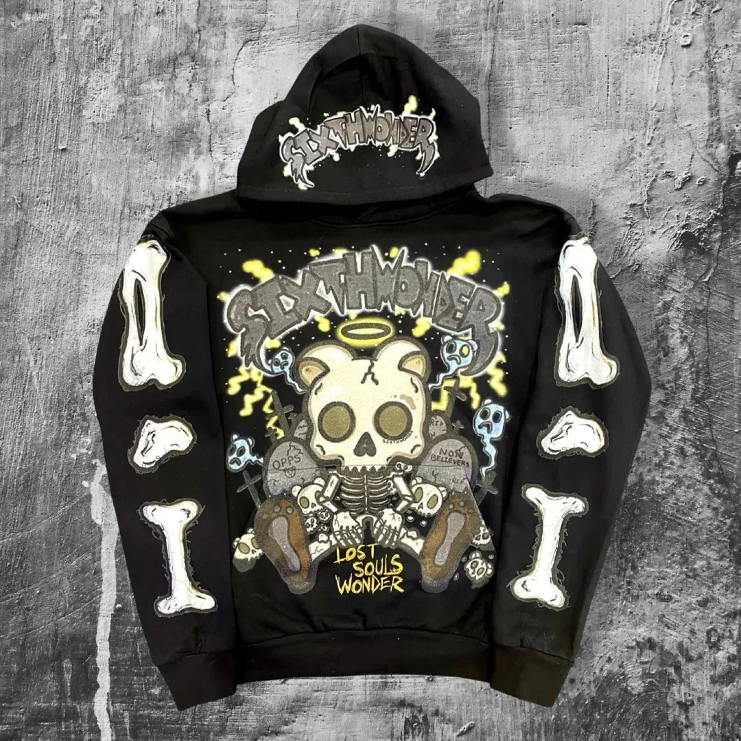 Dark Cartoon Embroidered Hooded Sweatshirt
