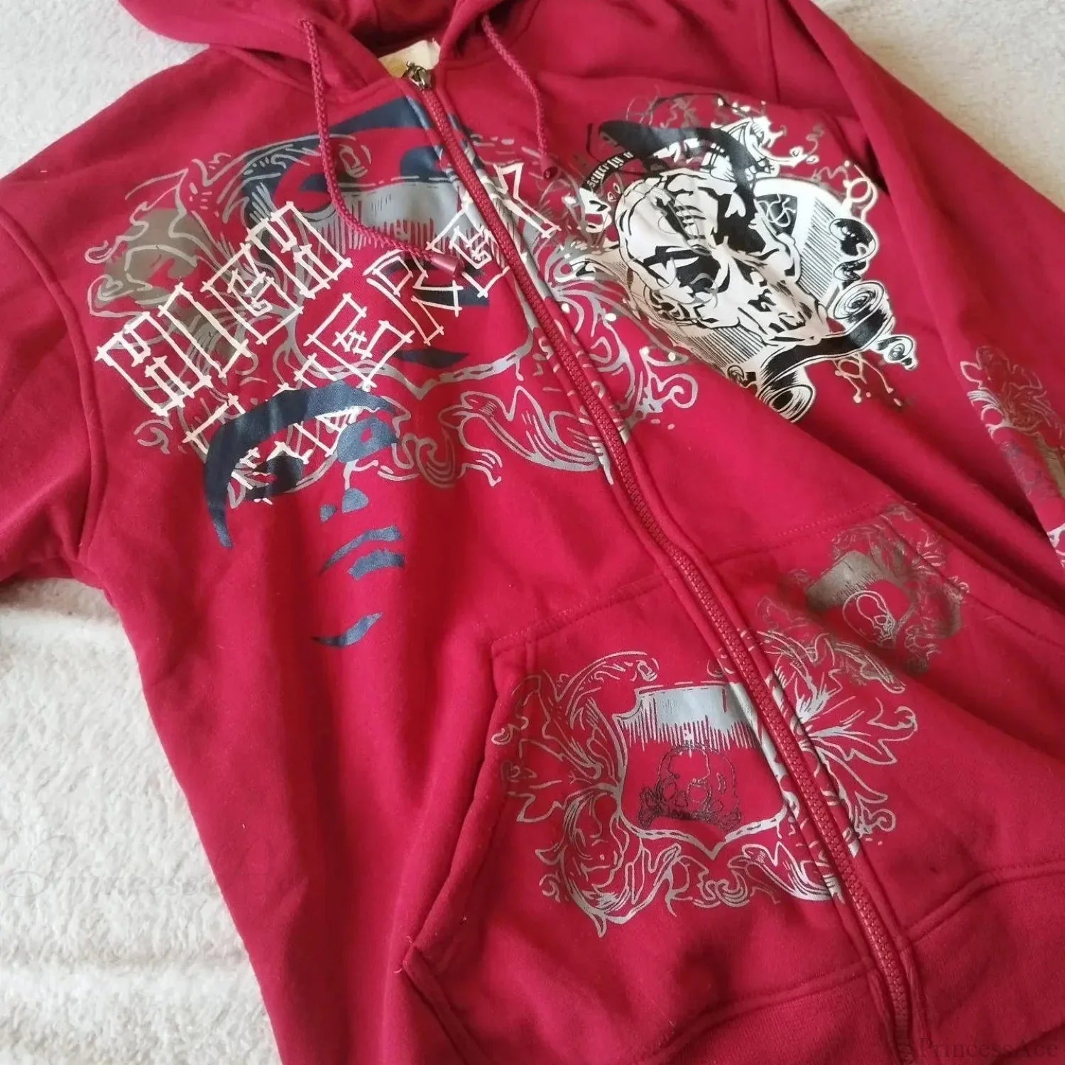 Dark Skull Print Zip Up Hoodie