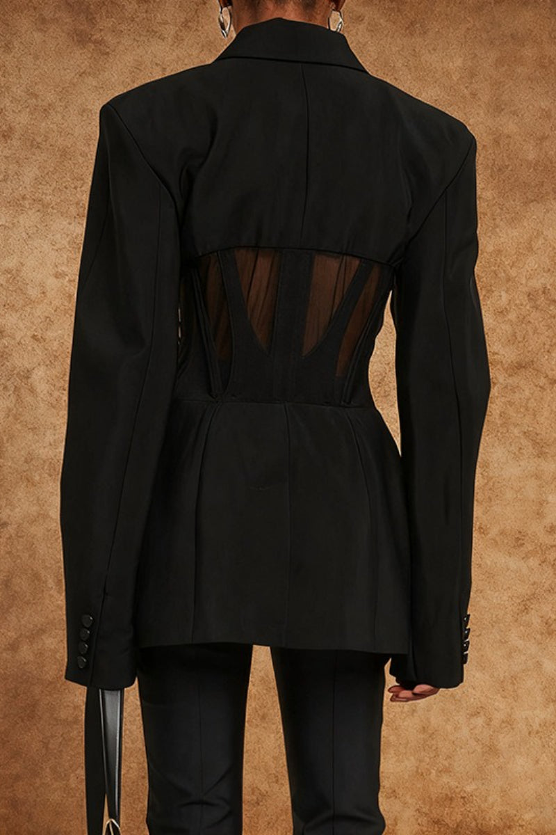 Stilvoller V-Ausschnitt Sexy Durchsichtiger Netzblazer