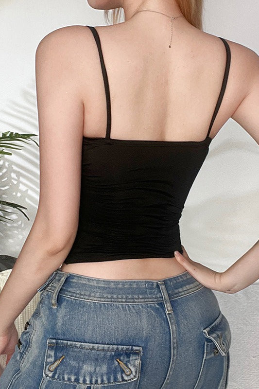 V Neck Lace Trim Slim Cami Top