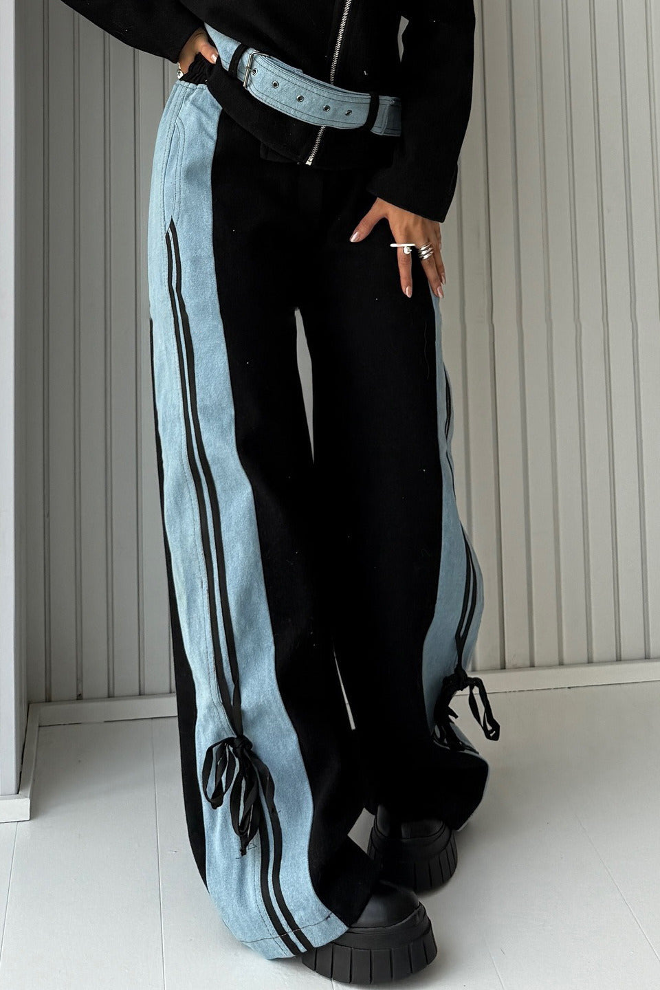 Workwear Stripe Panel Casual Straight Leg Pants