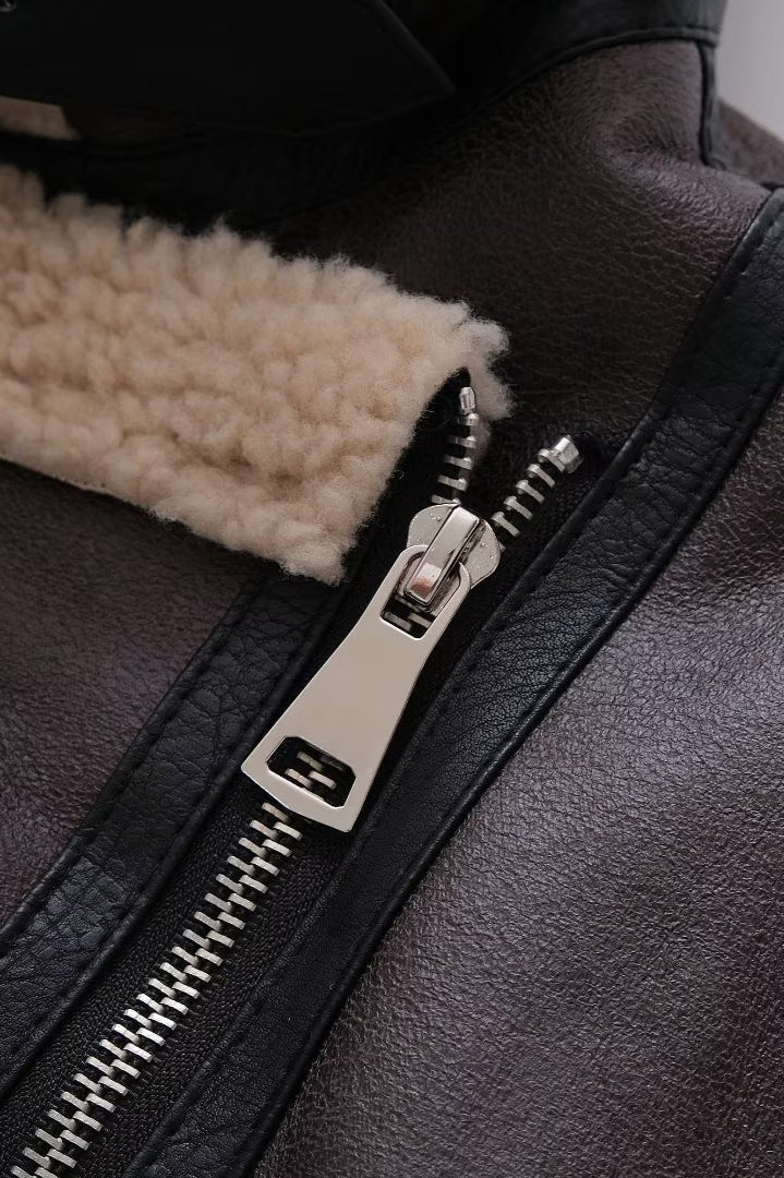 Mehrfach-Reißverschluss Kunstlammfell Langjacke