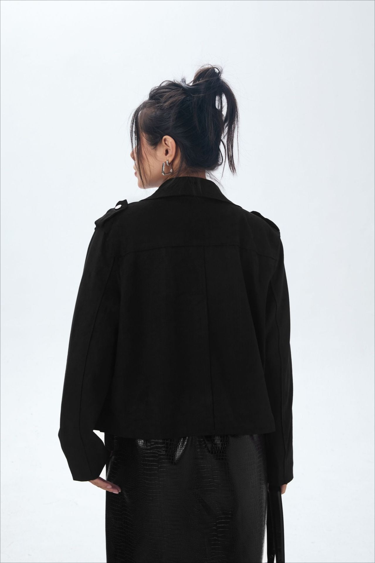 Veste motard en daim à ouverture avant