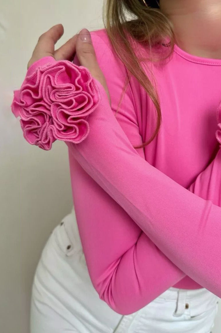 T-shirt ajusté à manches longues avec motif floral en relief 3D