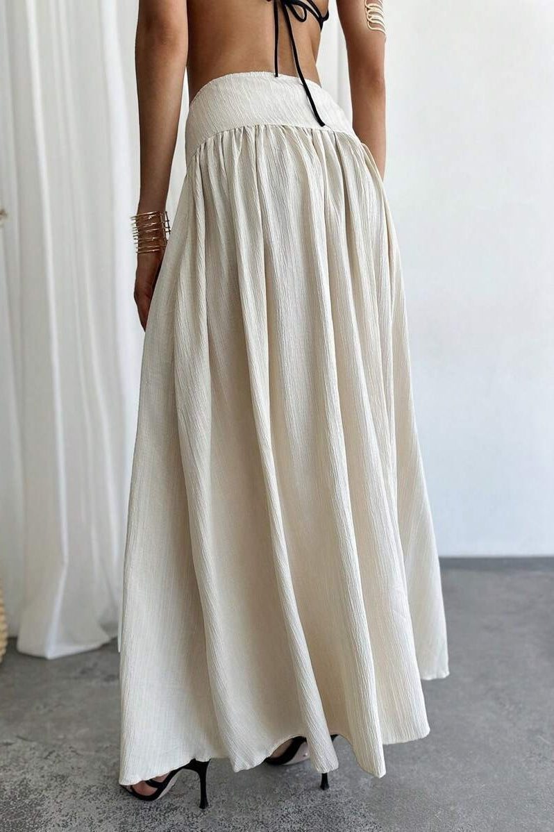 Rüschiger Rock mit hohem Bund, A-Linie, Gürtel und Seitentasche, elegant