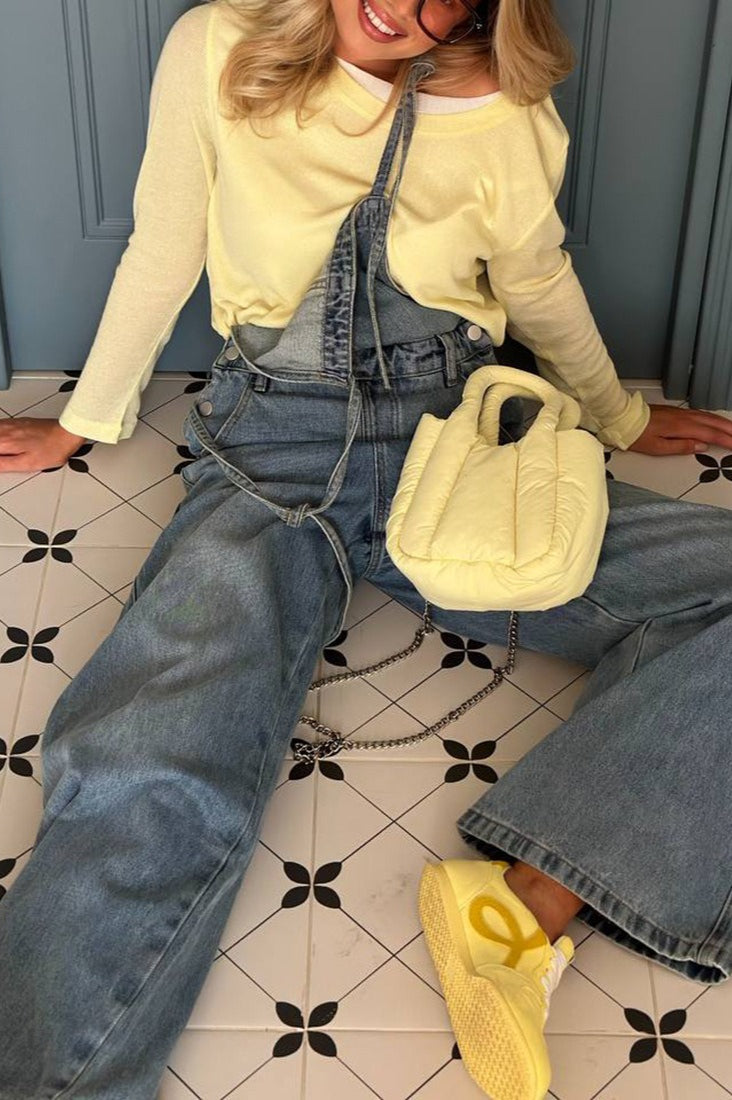 Pantalones vaqueros de pierna ancha estilo peto lavado vintage