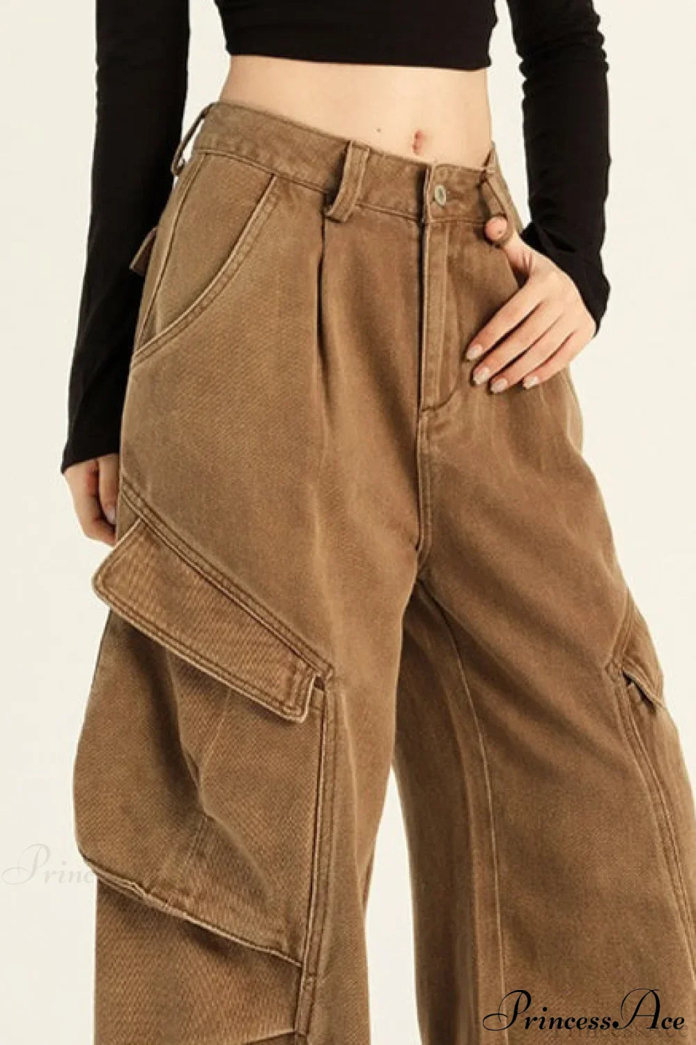 Calça Cargo Jeans Solta de Perna Larga que Valoriza