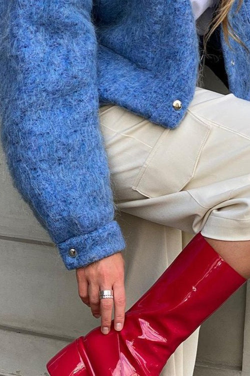 Giacca blu di lana a maniche lunghe