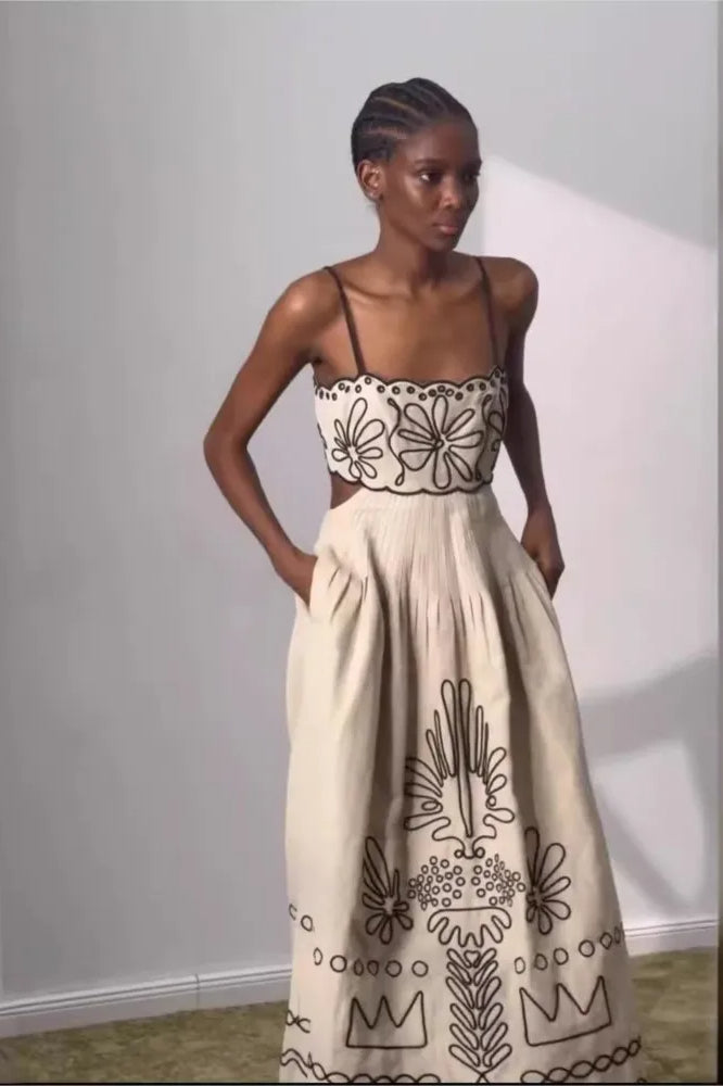 Besticktes Boho-Kleid mit Spaghettiträgern