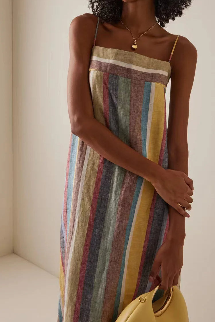 Vestido Boho com Alças Listradas Estampadas