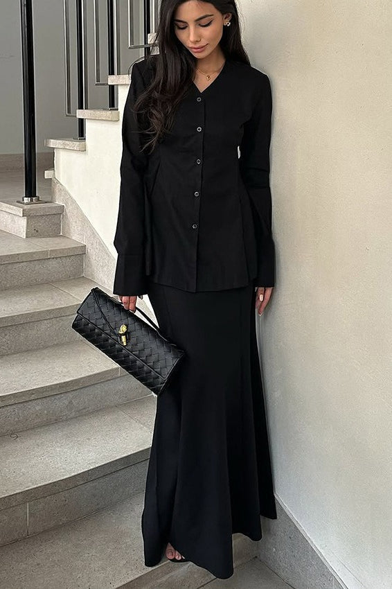 Slim Fit V Neck Blazer Two Piece Set